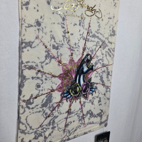 Ed Hardy by Christian Audigier Y2K Born Free Panther Cream Wool Scarf Wrap NEW - Picture 4 of 8